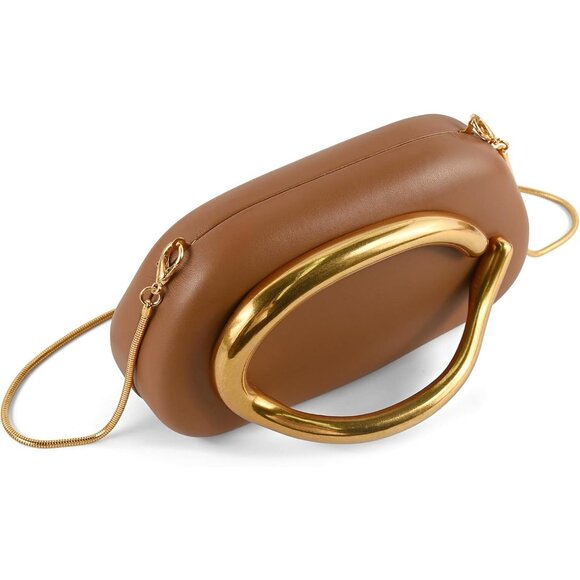 Women\'s Trendy Formal Evening Brown Leather Clutch Shoulder Strap Handle Bags